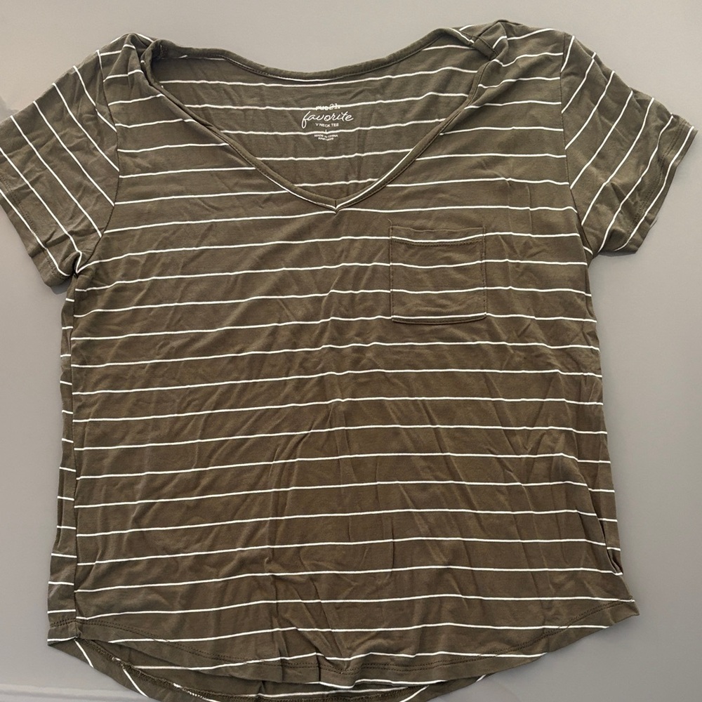 Rue21 Olive and White Striped Tee